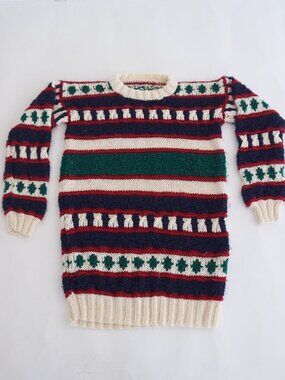 Vintage Multicolor Fair Isle Nordic Stripe Knit Sweater Winter Grandpa M